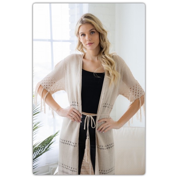 Long Fringe Duster Kimono in Natural - Picture 5 of 7